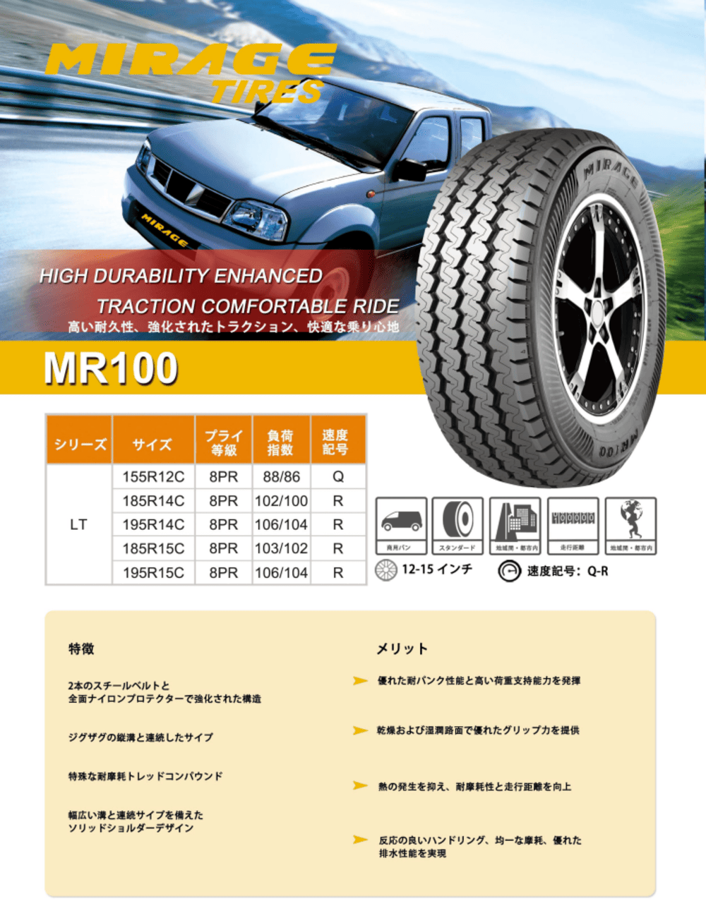 KIRINEXタイヤ、MR-100、耐久性、耐摩耗性、高負荷性能